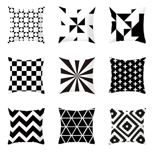 45x45cm Nordic Creative Black and White Stripes Geometric Digital Printing Pillowcase Cushion Cover Home Bedroom Decoration